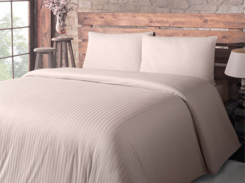 Простыня Страйп-сатин на резинке Бежевая